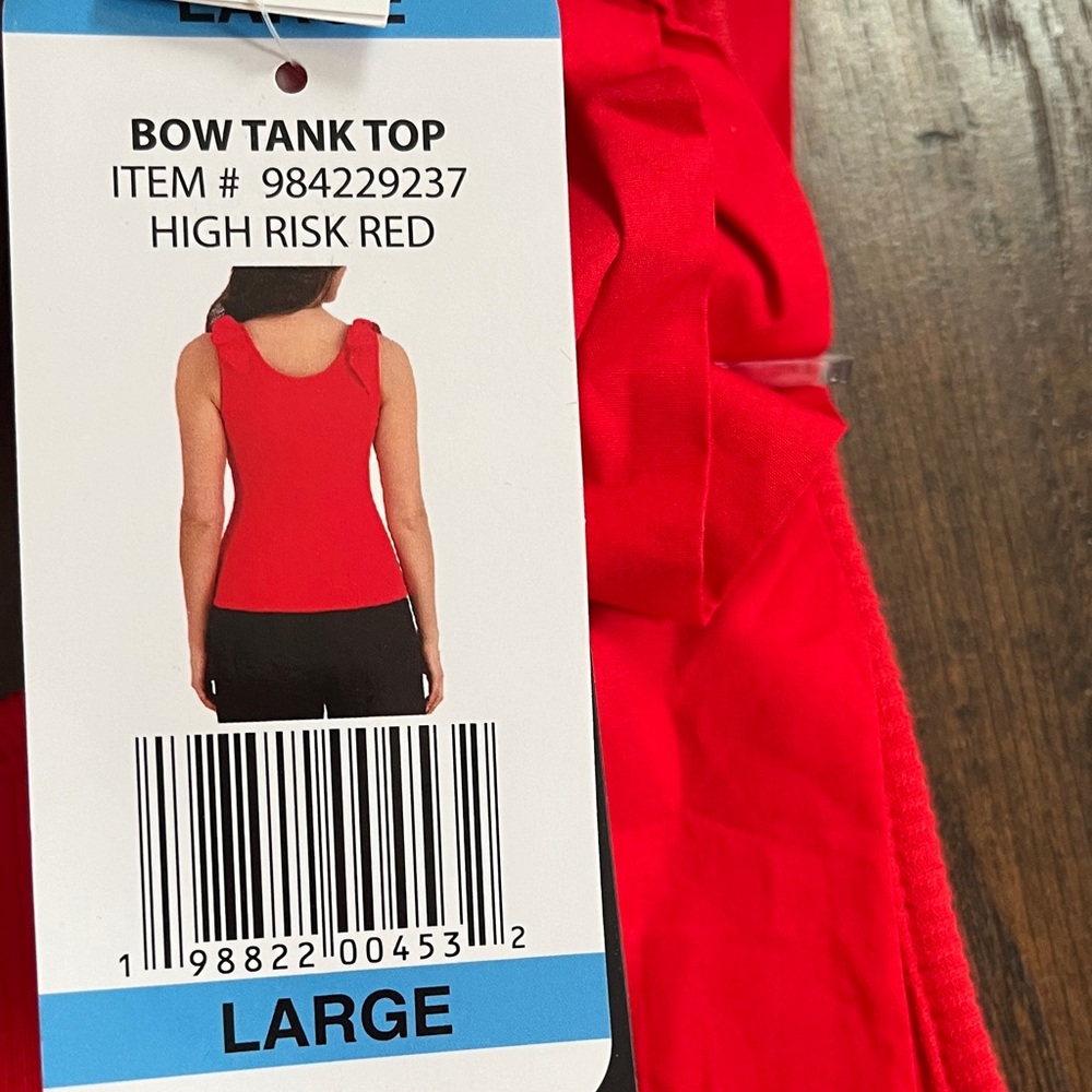 French Connection Red Ribbed Tank Top with Shoulder Ruffle Detail - Picture 3 of 4